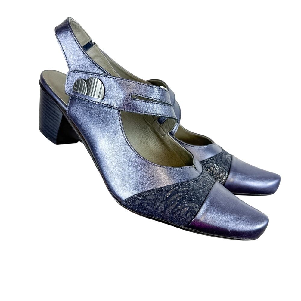 Dorking by Fluchos Tirana Sling Heels in Navy Metallic - Size 42 (11-12 US)